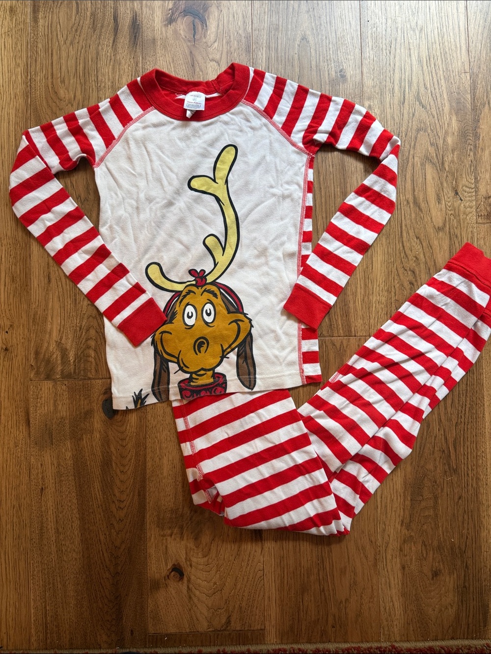 Hanna Andersson Red & White Striped Moose Pajama Set